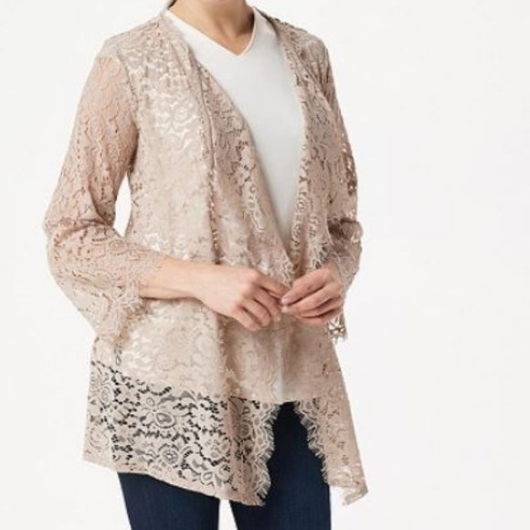 Isaac Mizrahi Sweaters - Isaac Mizrahi Cascade Open Front Lace Cardigan